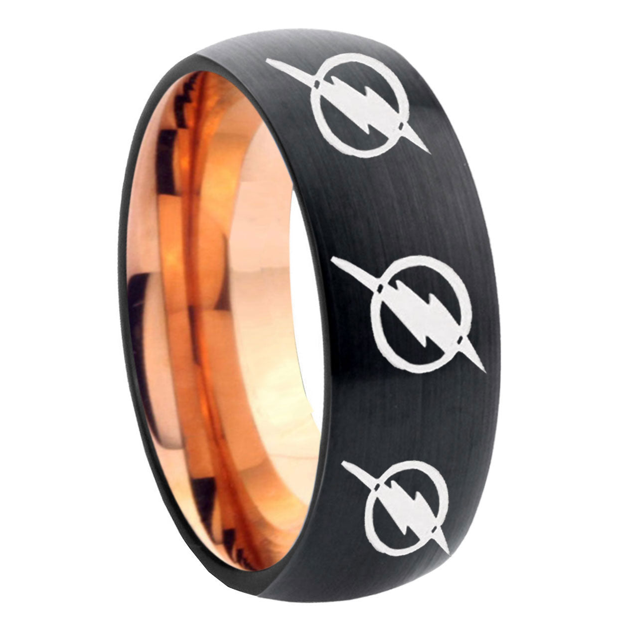 8mm Multiple Flash Two-Tone Classic Dome Black Rose Gold Tungsten Wedding Band