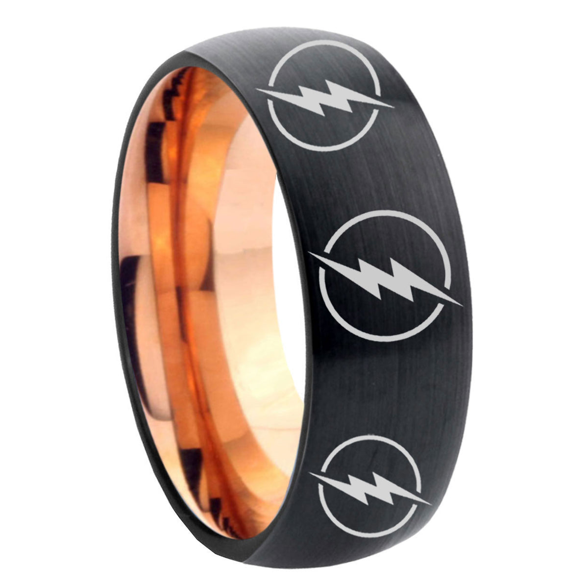 8mm Multiple Flash Two-Tone Classic Dome Black Rose Gold Tungsten Wedding Band
