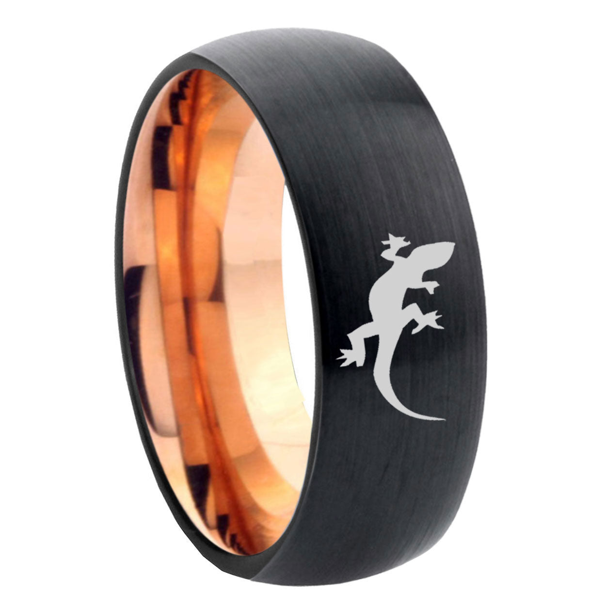 8mm Lizard Two-Tone Classic Dome Black Rose Gold Tungsten Wedding Band