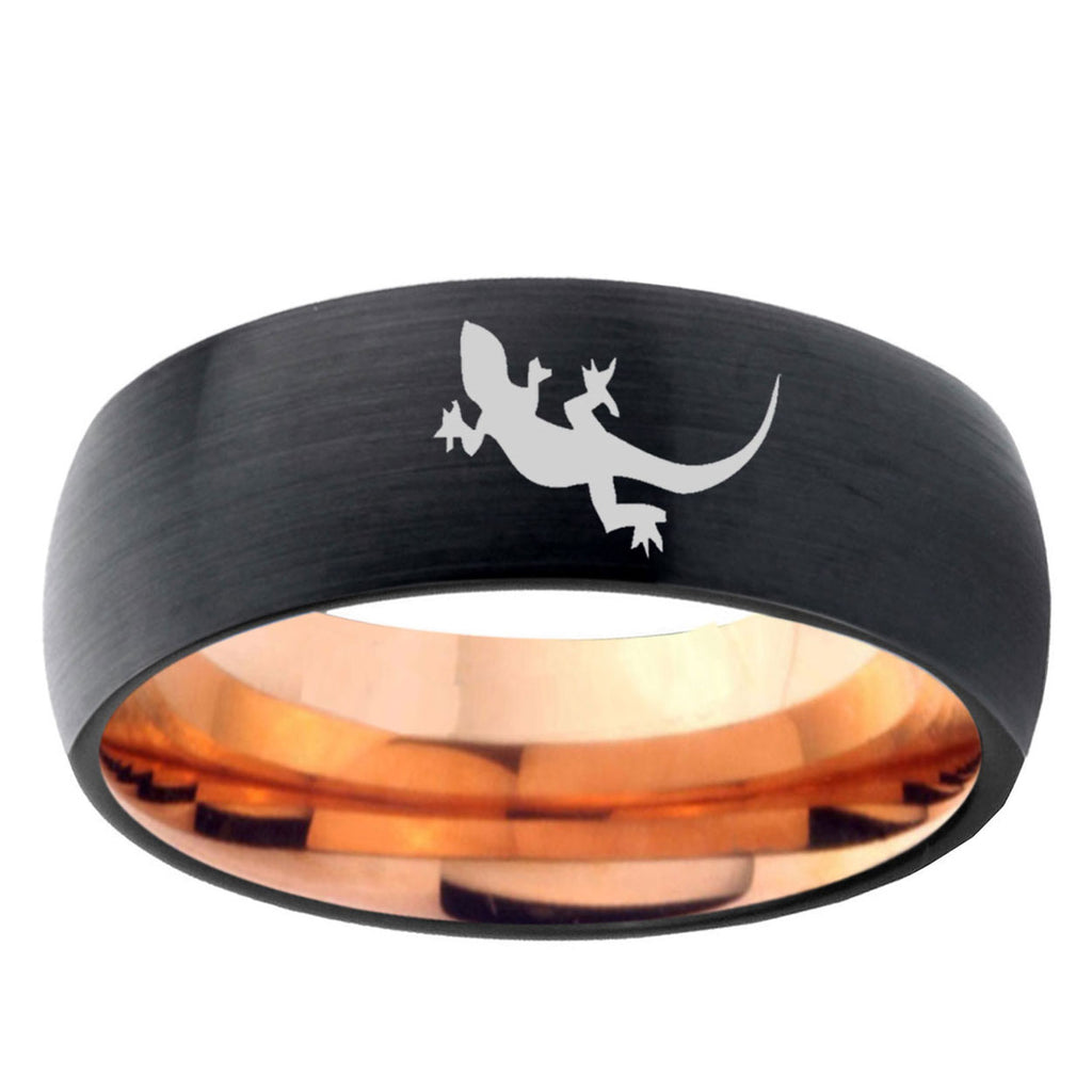 5mm Lizard Two-Tone Classic Dome Black Rose Gold Tungsten Wedding Band