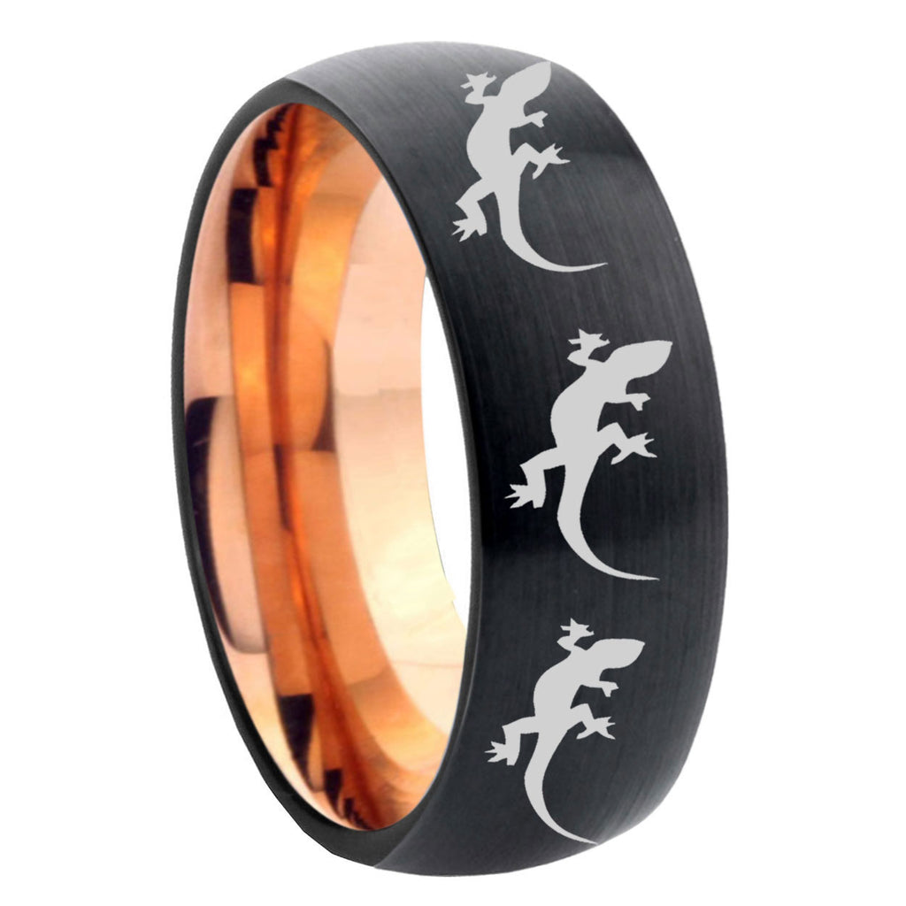 8mm Multiple Lizard Two-Tone Classic Dome Black Rose Gold Tungsten Wedding Band