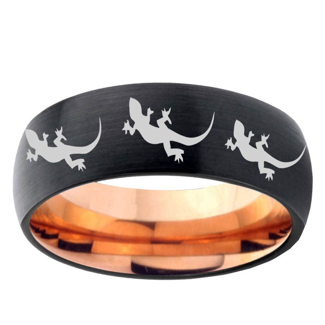 5mm Multiple Lizard Two-Tone Classic Dome Black Rose Gold Tungsten Wedding Band