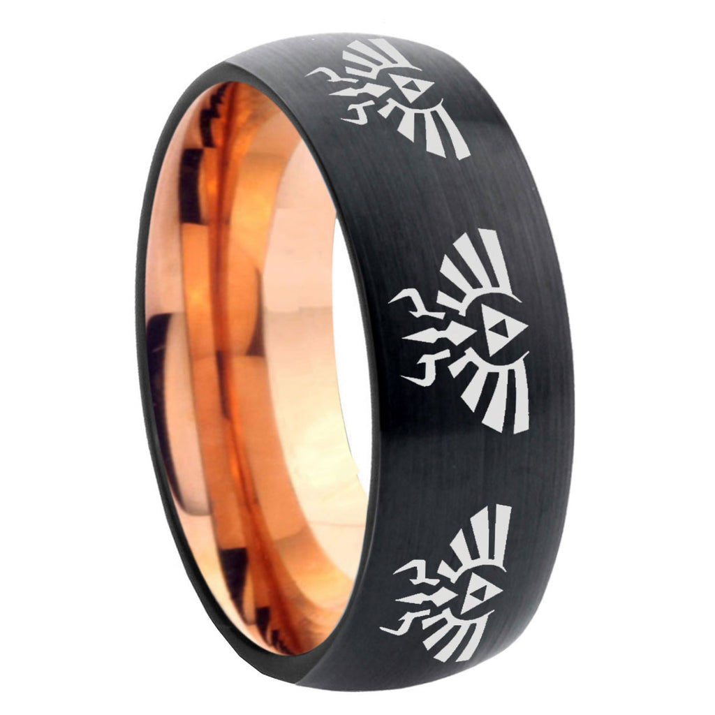 8mm Multi Zelda Skyward Two-Tone Classic Dome Black Rose Gold Tungsten Wedding Band