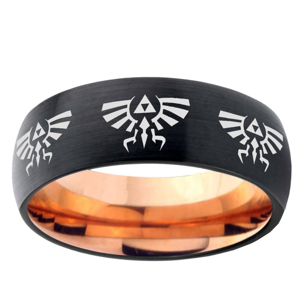 5mm Multi Zelda Skyward Two-Tone Classic Dome Black Rose Gold Tungsten Wedding Band