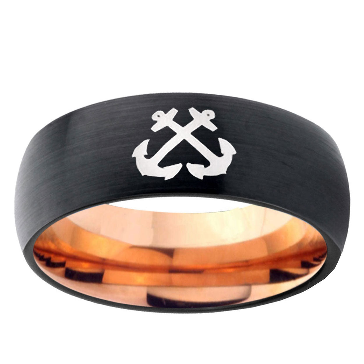 5mm Anchor Two-Tone Classic Dome Black Rose Gold Tungsten Wedding Band