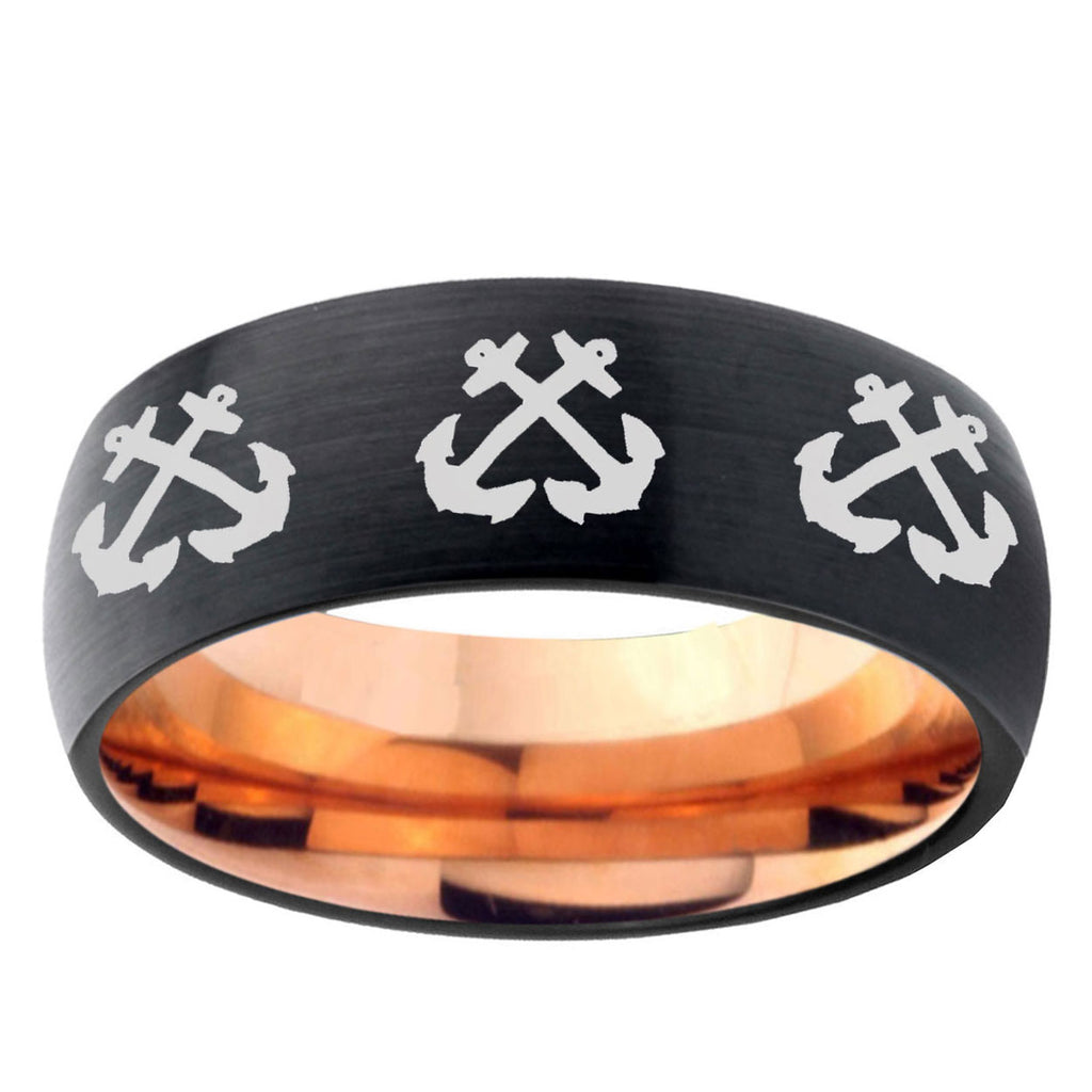 5mm Multiple Anchor Two-Tone Classic Dome Black Rose Gold Tungsten Wedding Band