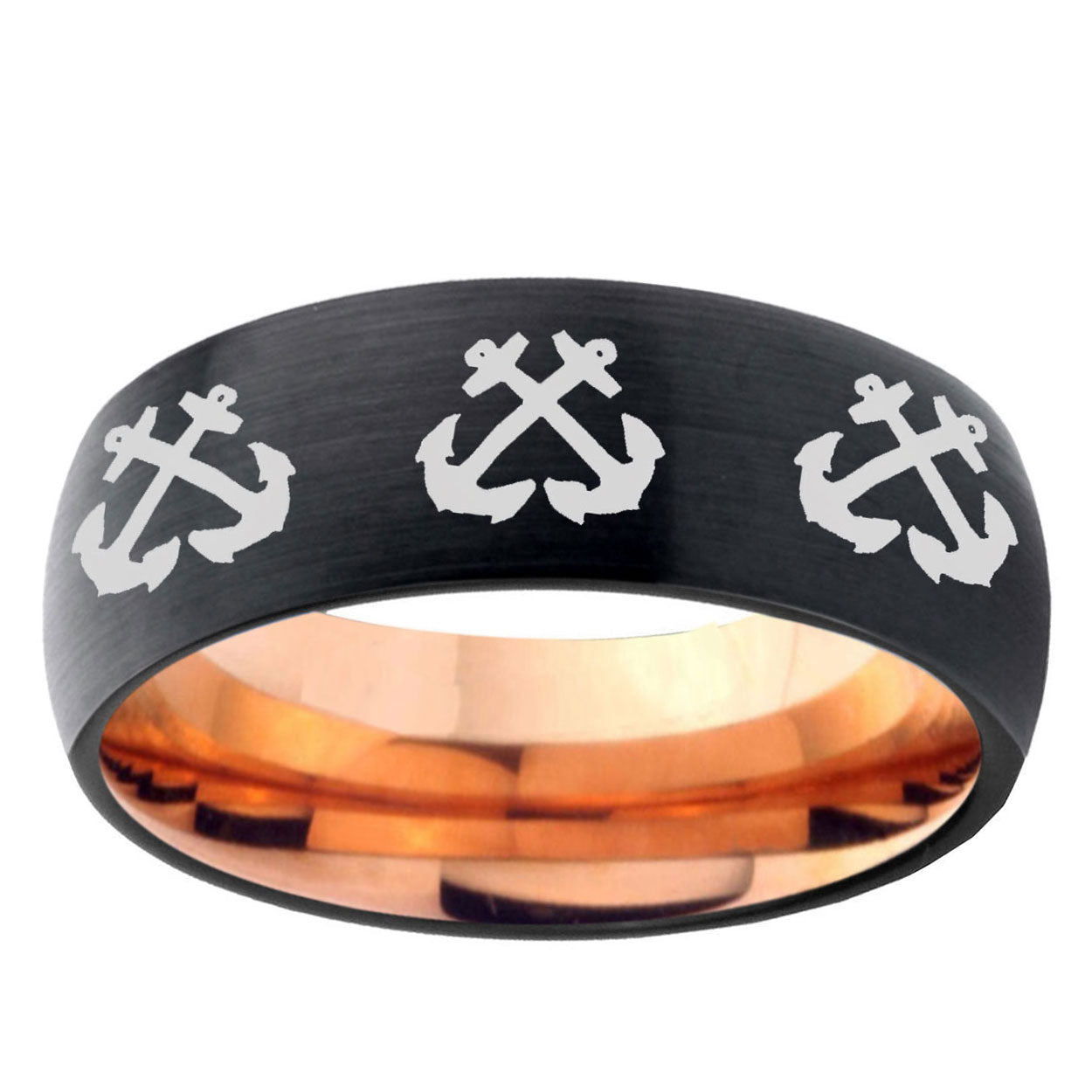 5mm Multiple Anchor Two-Tone Classic Dome Black Rose Gold Tungsten Wedding Band