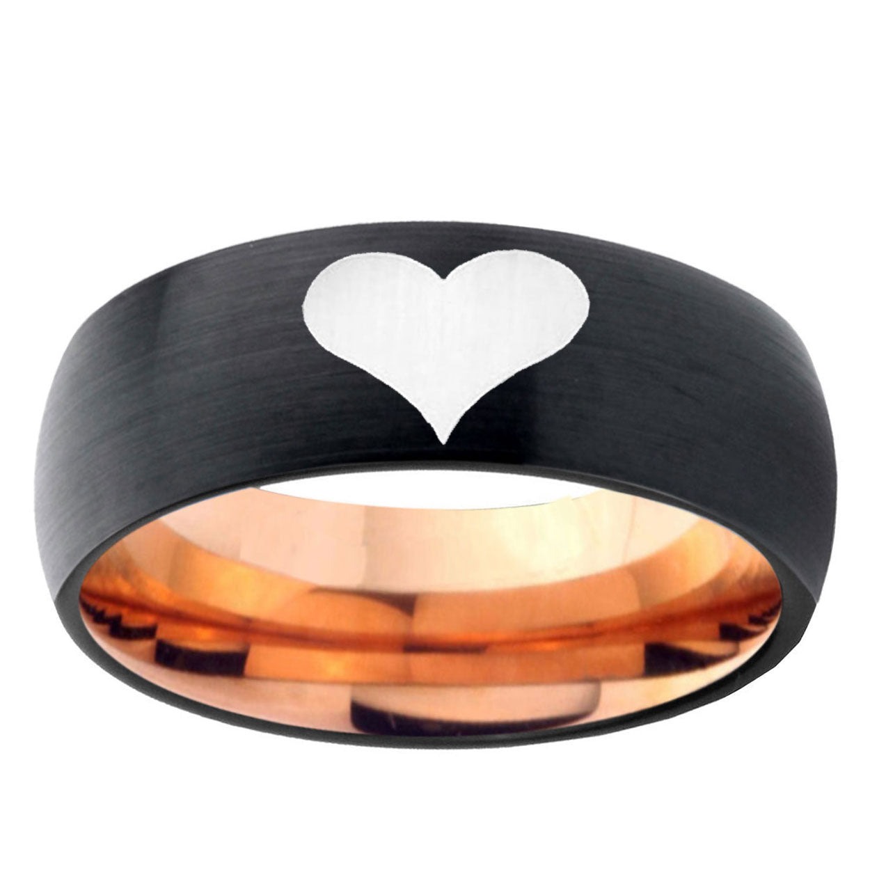 5mm Heart Two-Tone Classic Dome Black Rose Gold Tungsten Wedding Band