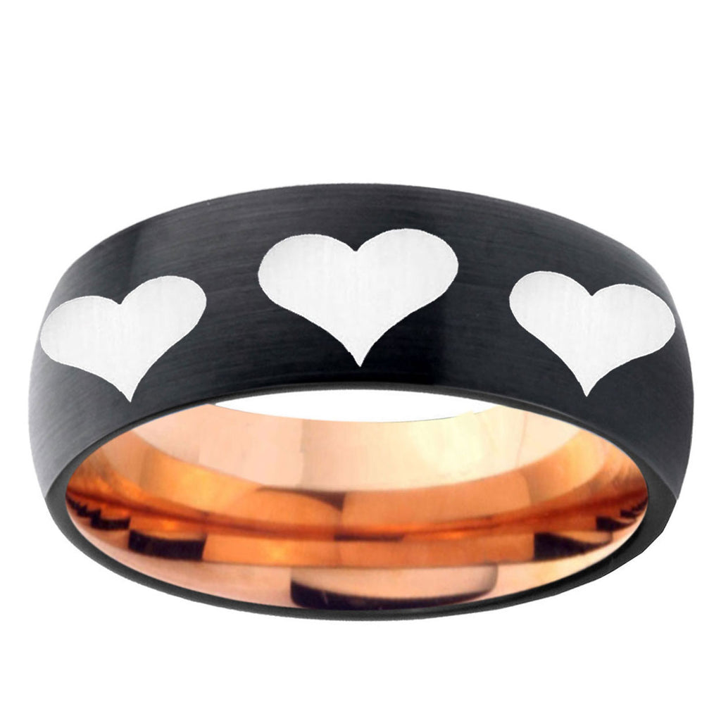 5mm Multiple Heart Two-Tone Classic Dome Black Rose Gold Tungsten Wedding Band