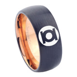 8mm Green Lantern Dome Rose Gold Black Unique Mens Wedding Rings