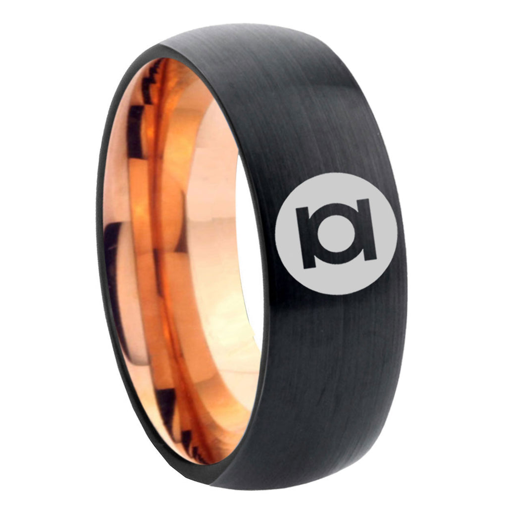 8mm Green Lantern Two-Tone Classic Dome Black Rose Gold Tungsten Wedding Band