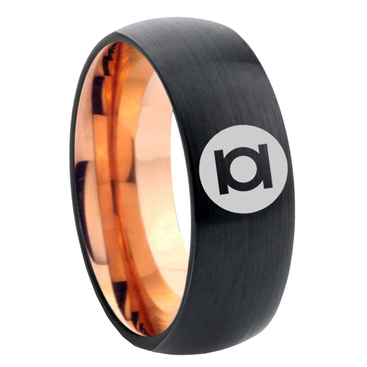 8mm Green Lantern Two-Tone Classic Dome Black Rose Gold Tungsten Wedding Band