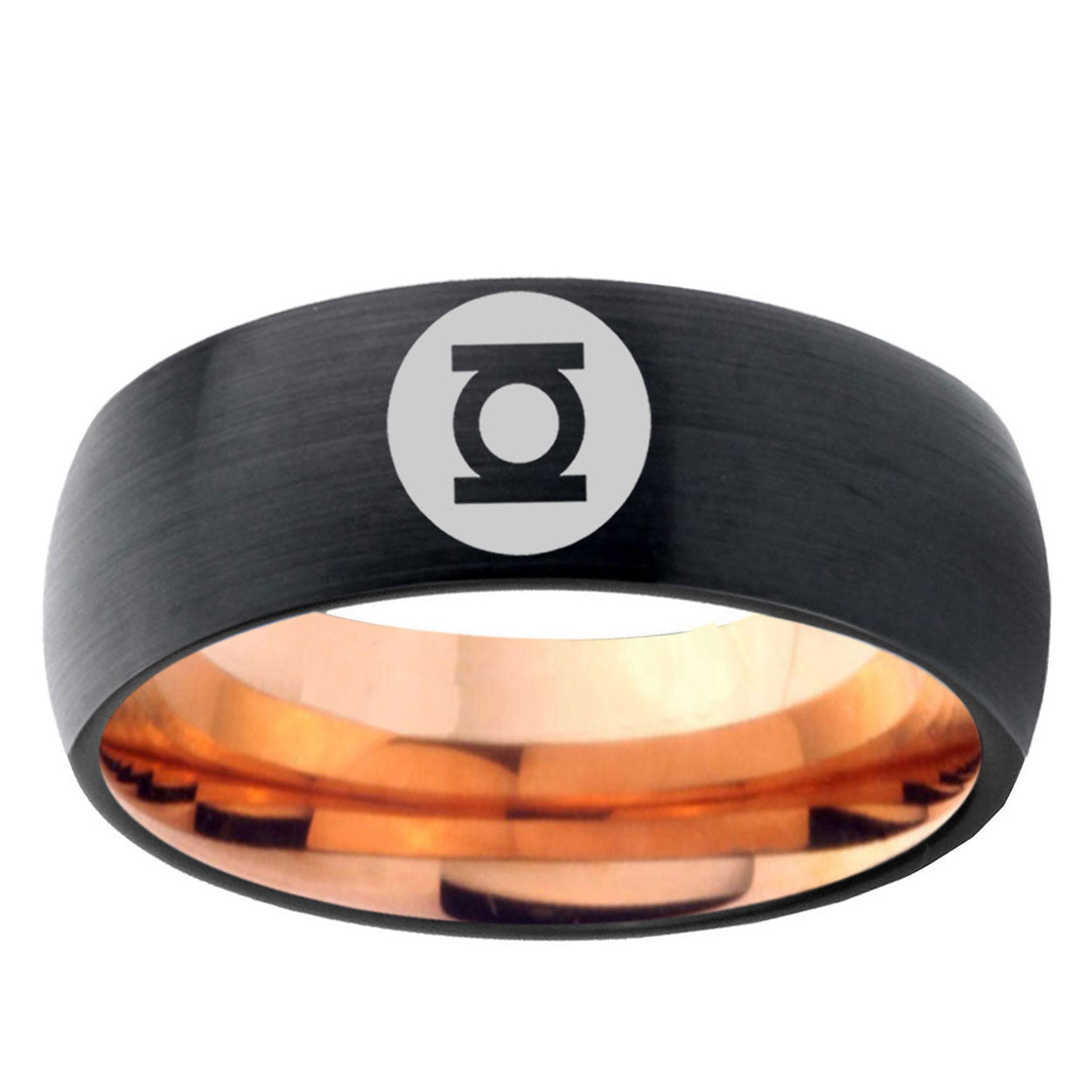 5mm Green Lantern Two-Tone Classic Dome Black Rose Gold Tungsten Wedding Band