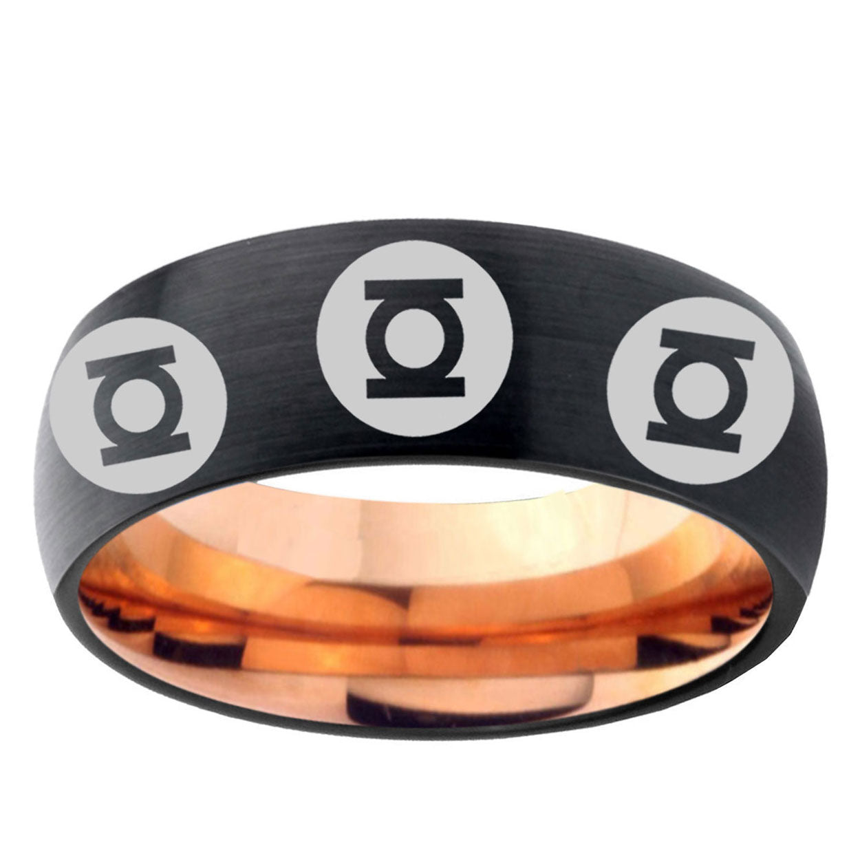 5mm Multi Green Lantern Two-Tone Classic Dome Black Rose Gold Tungsten Wedding Band