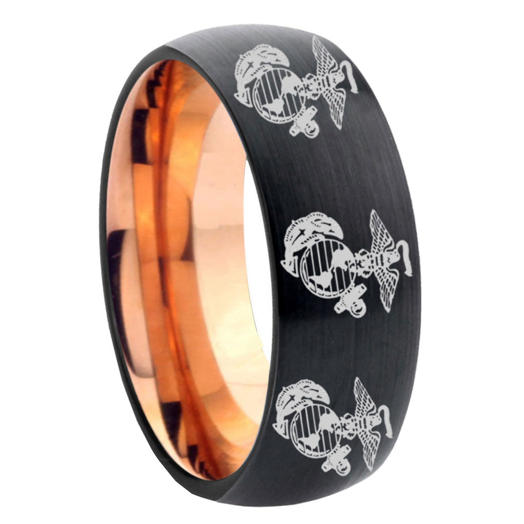 8mm Multi Marine Corps Two-Tone Classic Dome Black Rose Gold Tungsten Wedding Band