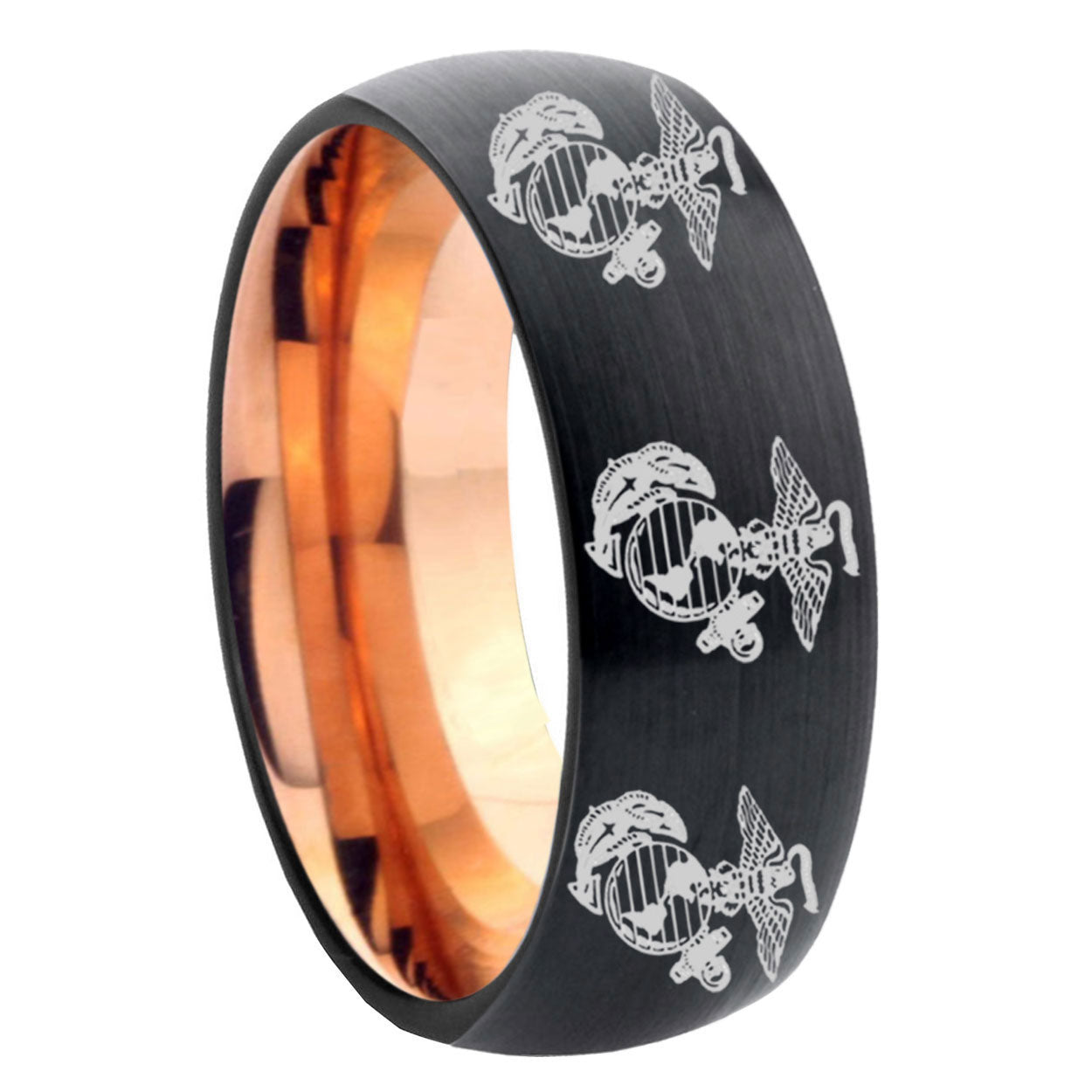 8mm Multi Marine Corps Two-Tone Classic Dome Black Rose Gold Tungsten Wedding Band
