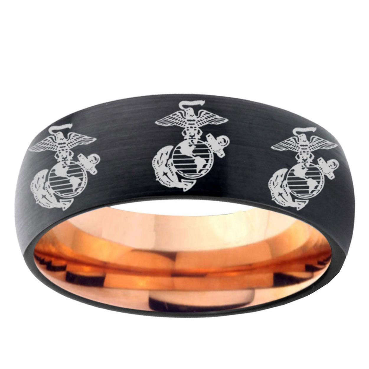 5mm Multi Marine Corps Two-Tone Classic Dome Black Rose Gold Tungsten Wedding Band