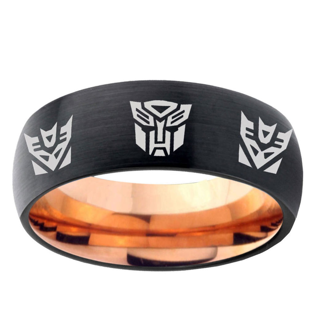 5mm Autobot Decepticon Two-Tone Classic Dome Black Rose Gold Tungsten Wedding Band