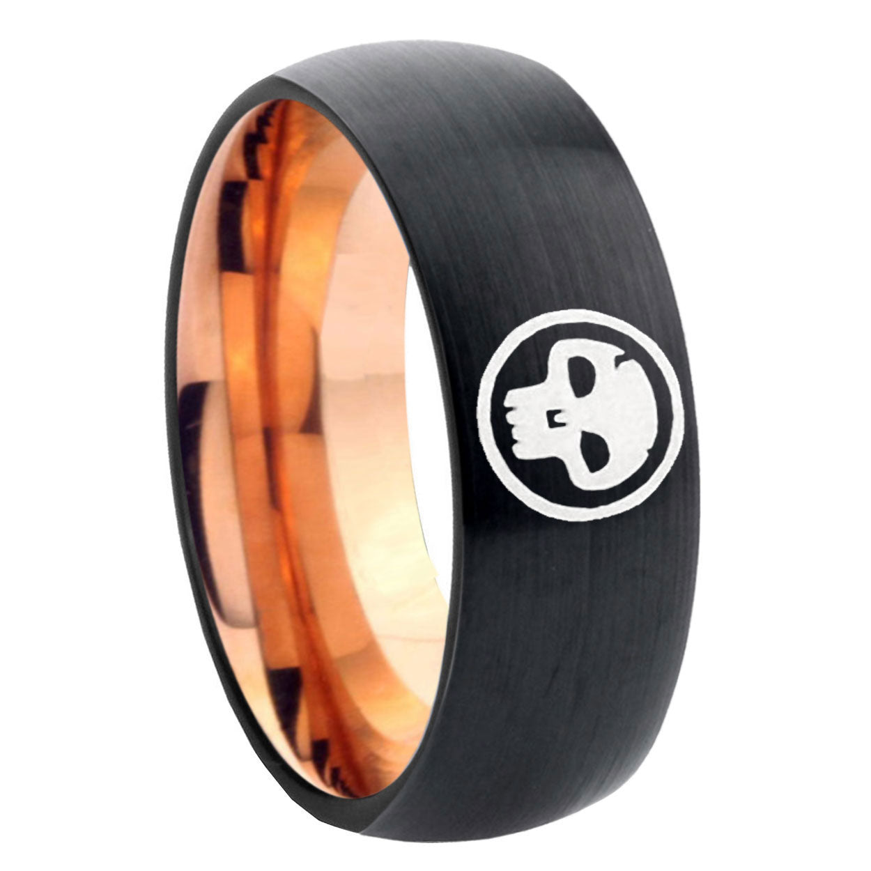 8mm Skull Symbol Two-Tone Classic Dome Black Rose Gold Tungsten Wedding Band