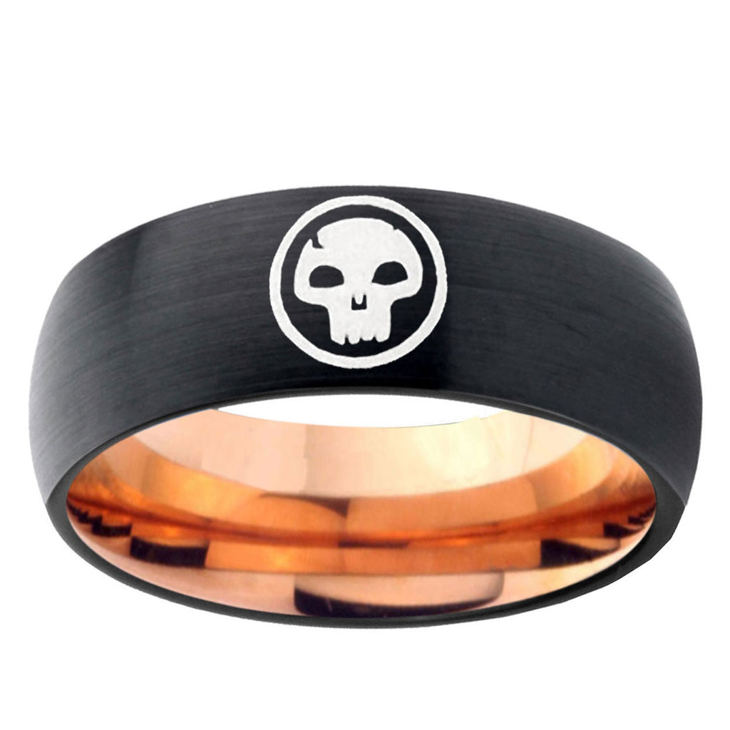 5mm Skull Symbol Two-Tone Classic Dome Black Rose Gold Tungsten Wedding Band