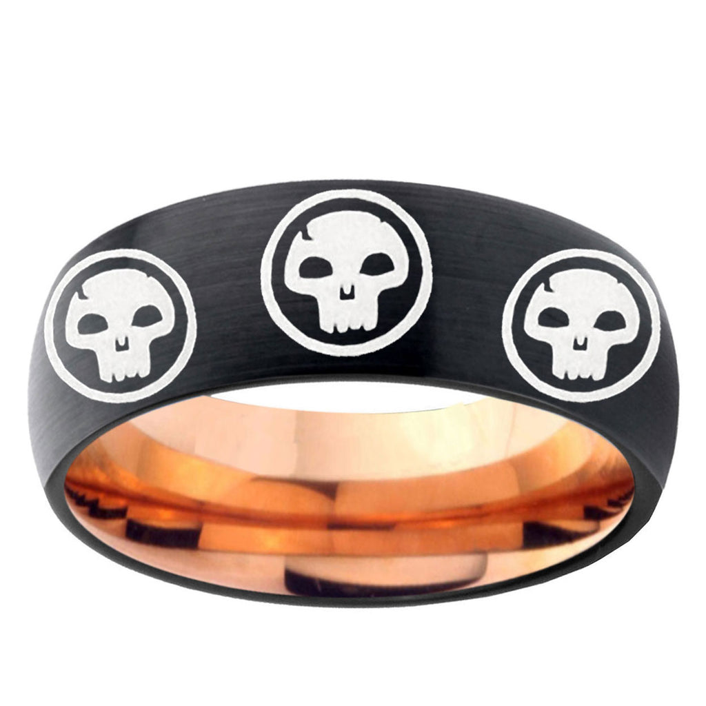 5mm Multi Skull Symbol Two-Tone Classic Dome Black Rose Gold Tungsten Wedding Band