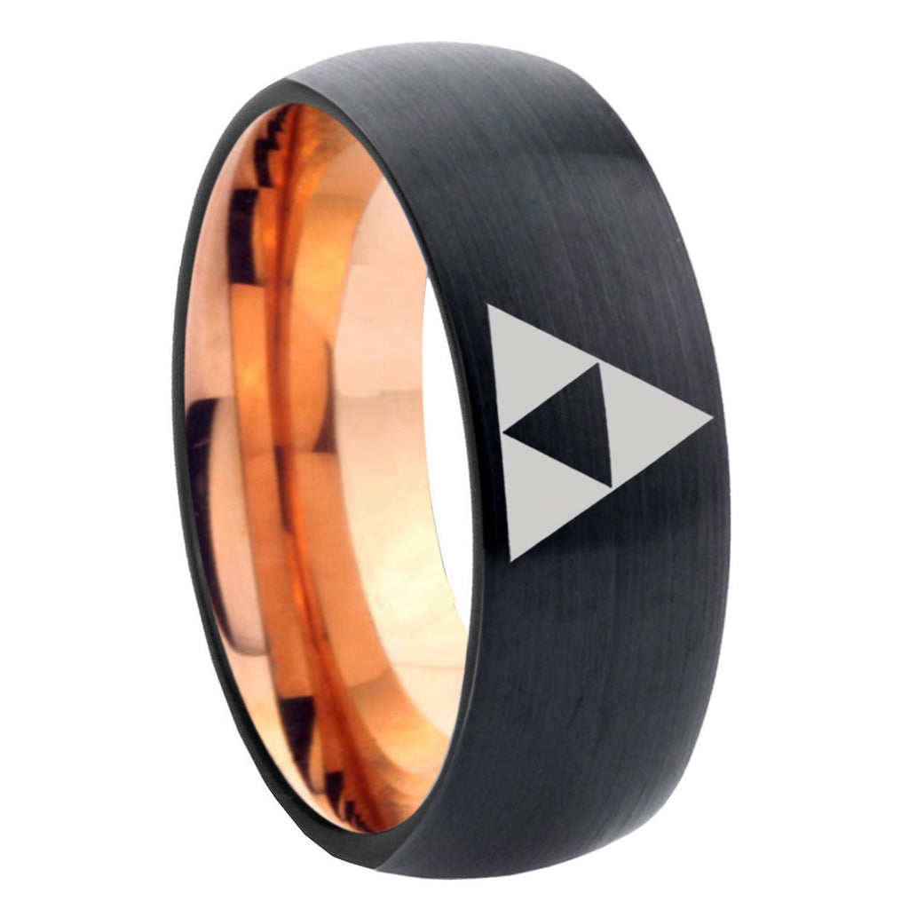 8mm Zelda Triforce Two-Tone Classic Dome Black Rose Gold Tungsten Wedding Band