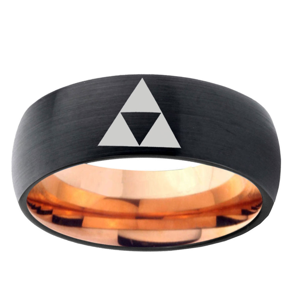 5mm Zelda Triforce Two-Tone Classic Dome Black Rose Gold Tungsten Wedding Band