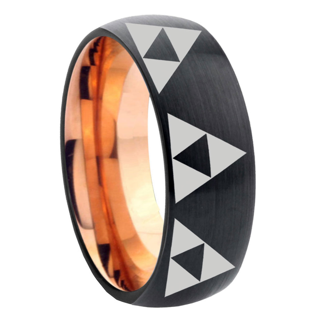 8mm Multi Zelda Triforce Two-Tone Classic Dome Black Rose Gold Tungsten Wedding Band