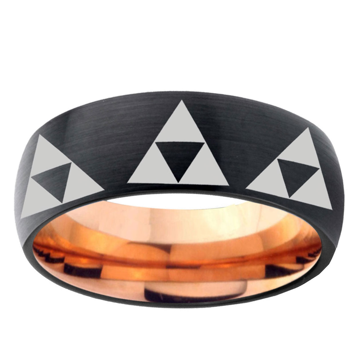 5mm Multi Zelda Triforce Two-Tone Classic Dome Black Rose Gold Tungsten Wedding Band
