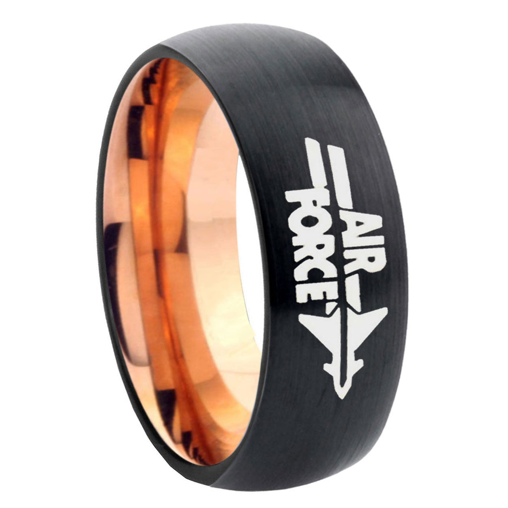 8mm Air Force Two-Tone Classic Dome Black Rose Gold Tungsten Wedding Band