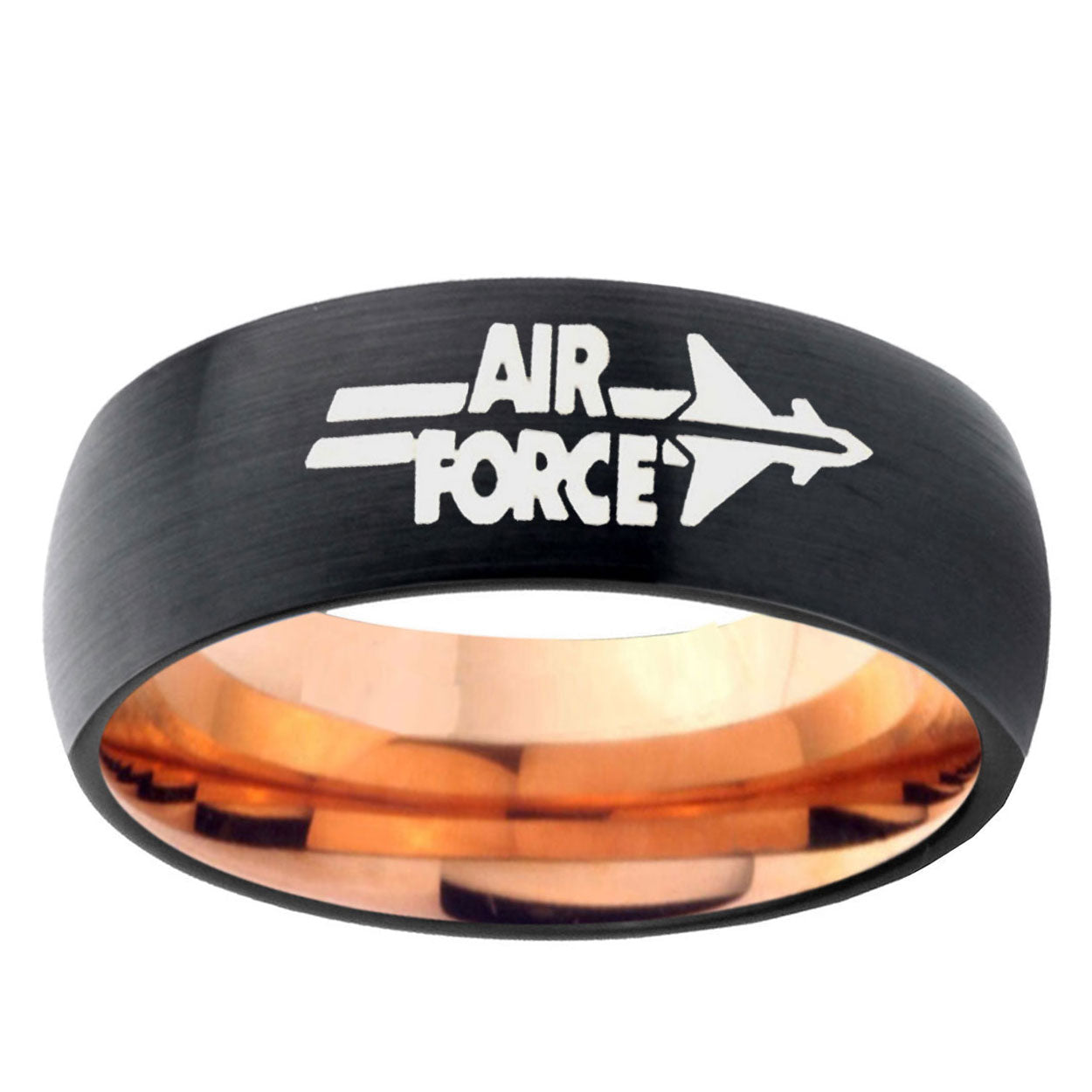 5mm Air Force Two-Tone Classic Dome Black Rose Gold Tungsten Wedding Band