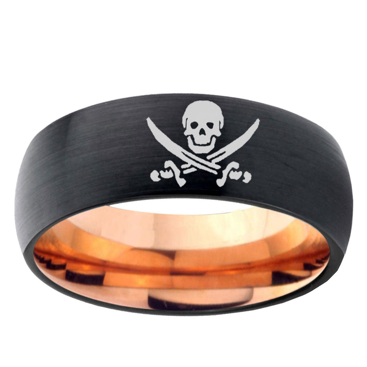 5mm Skull Pirate Two-Tone Classic Dome Black Rose Gold Tungsten Wedding Band