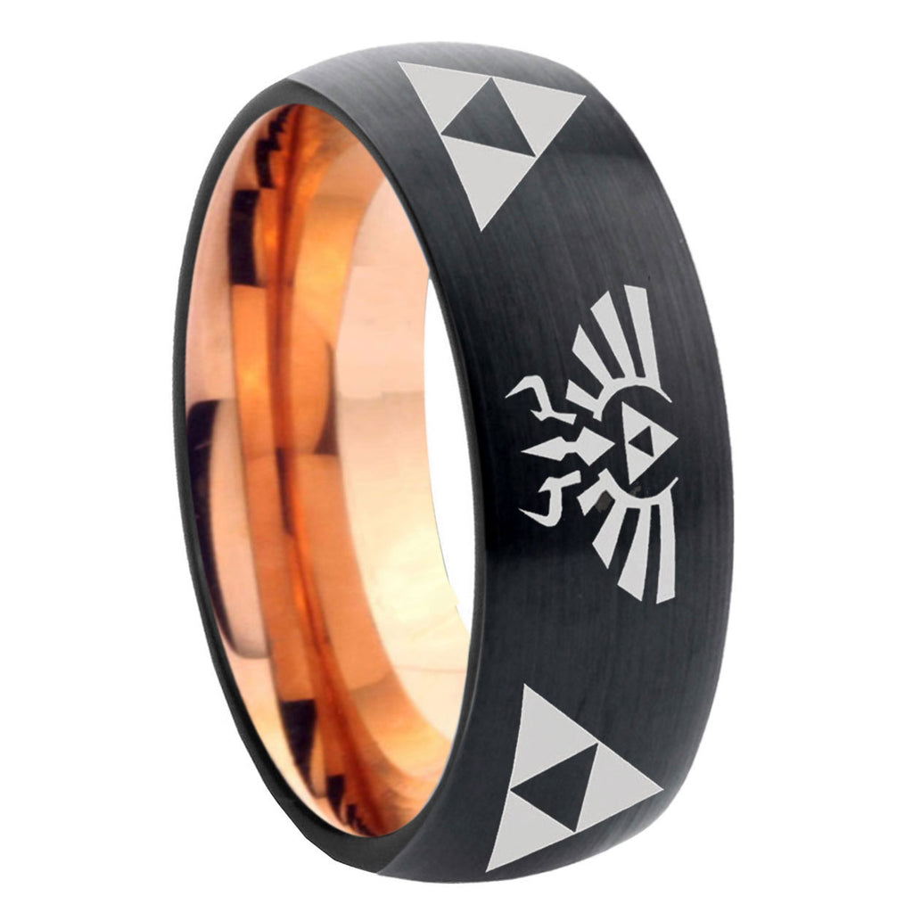 8mm Legend of Zelda Two-Tone Classic Dome Black Rose Gold Tungsten Wedding Band