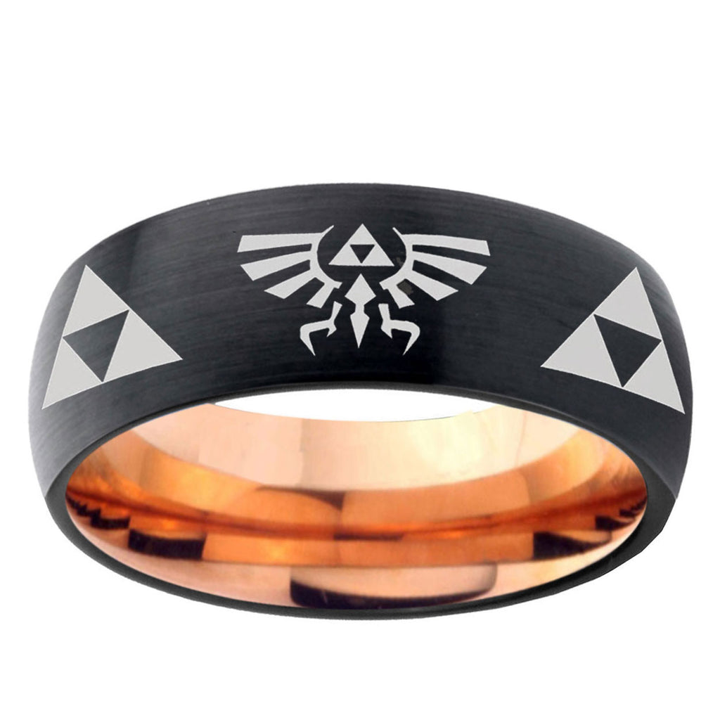 5mm Legend of Zelda Two-Tone Classic Dome Black Rose Gold Tungsten Wedding Band
