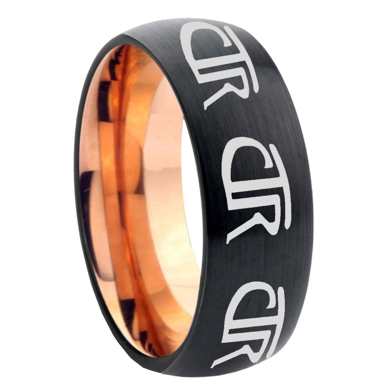 8mm Multiple CTR Two-Tone Classic Dome Black Rose Gold Tungsten Wedding Band