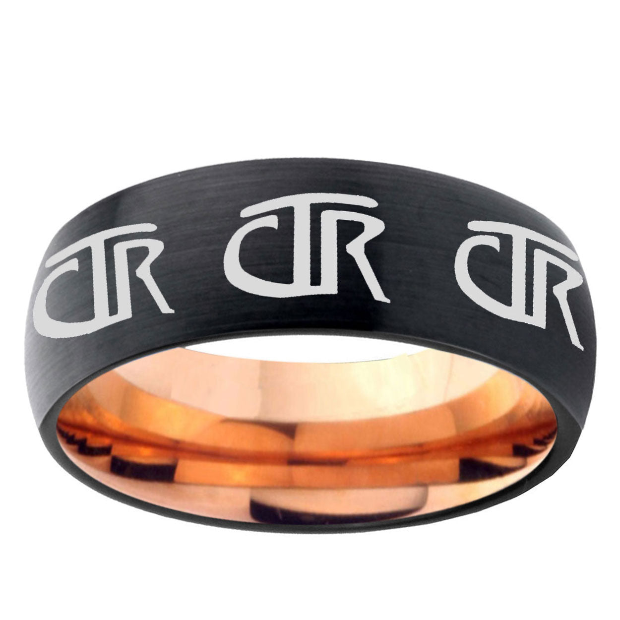 5mm Multiple CTR Two-Tone Classic Dome Black Rose Gold Tungsten Wedding Band
