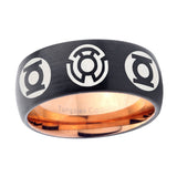 5, 8mm Blue Green Lantern Dome Rose Gold Black Engraved Mens Wedding Bands