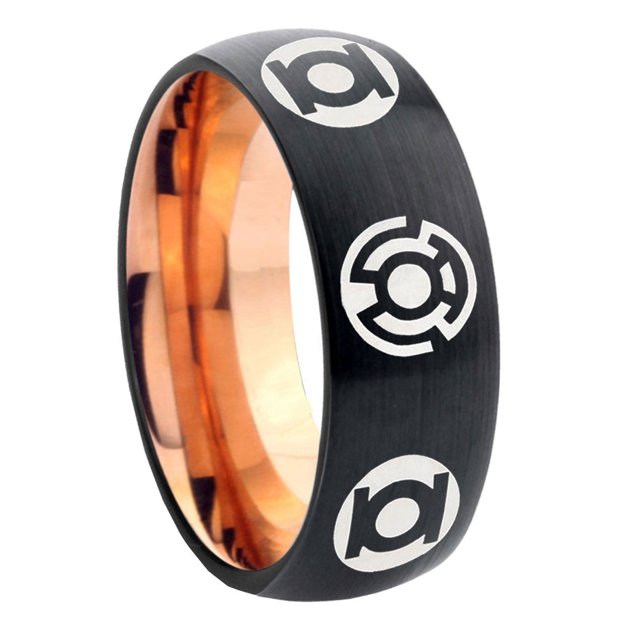 8mm Blue Green Lantern Two-Tone Classic Dome Black Rose Gold Tungsten Wedding Band