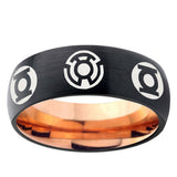 5, 8mm Blue Green Lantern Dome Rose Gold Black Engraved Mens Wedding Bands