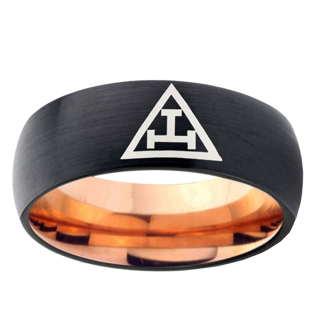 5mm Masonic Triple Two-Tone Classic Dome Black Rose Gold Tungsten Wedding Band