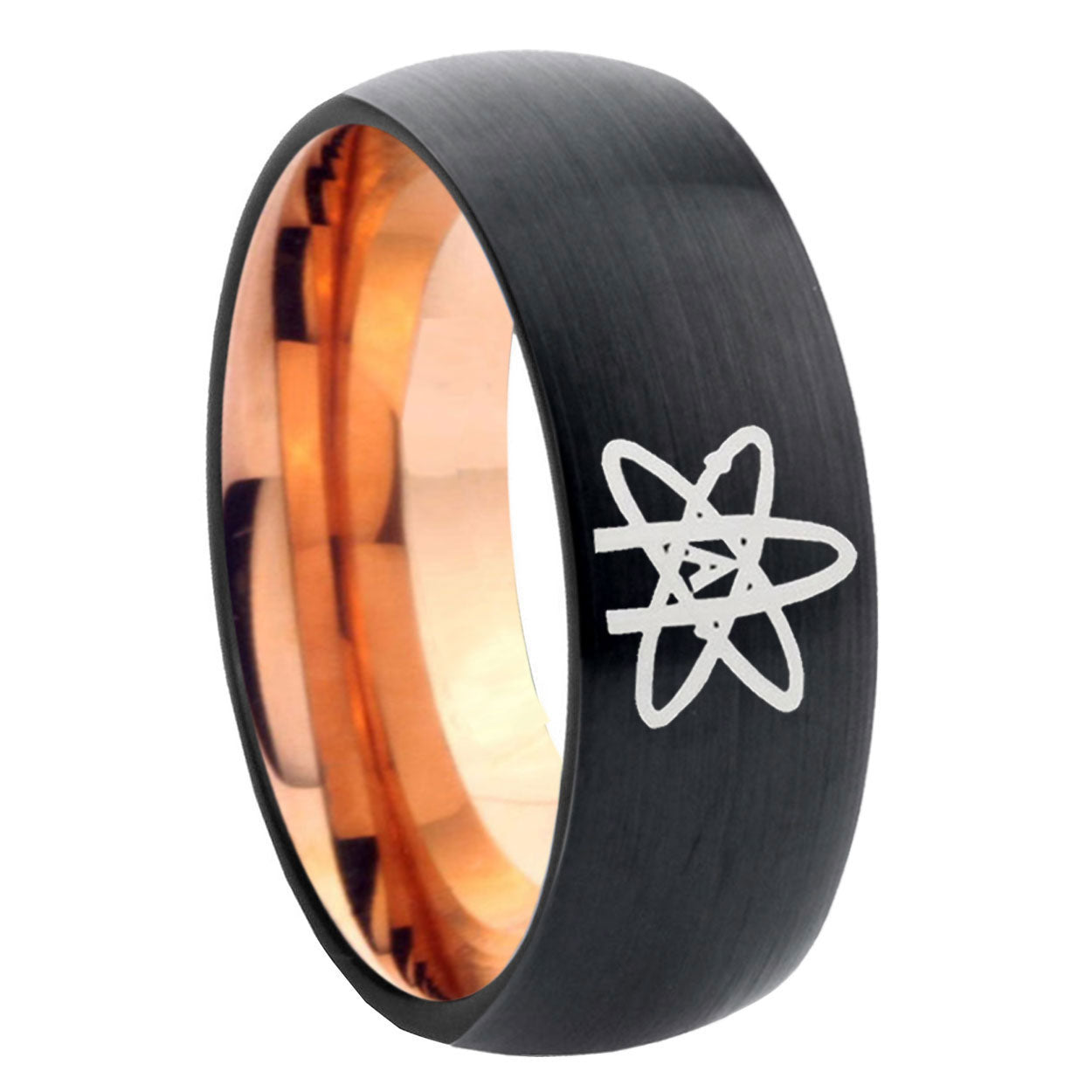 8mm American Atheist Two-Tone Classic Dome Black Rose Gold Tungsten Wedding Band