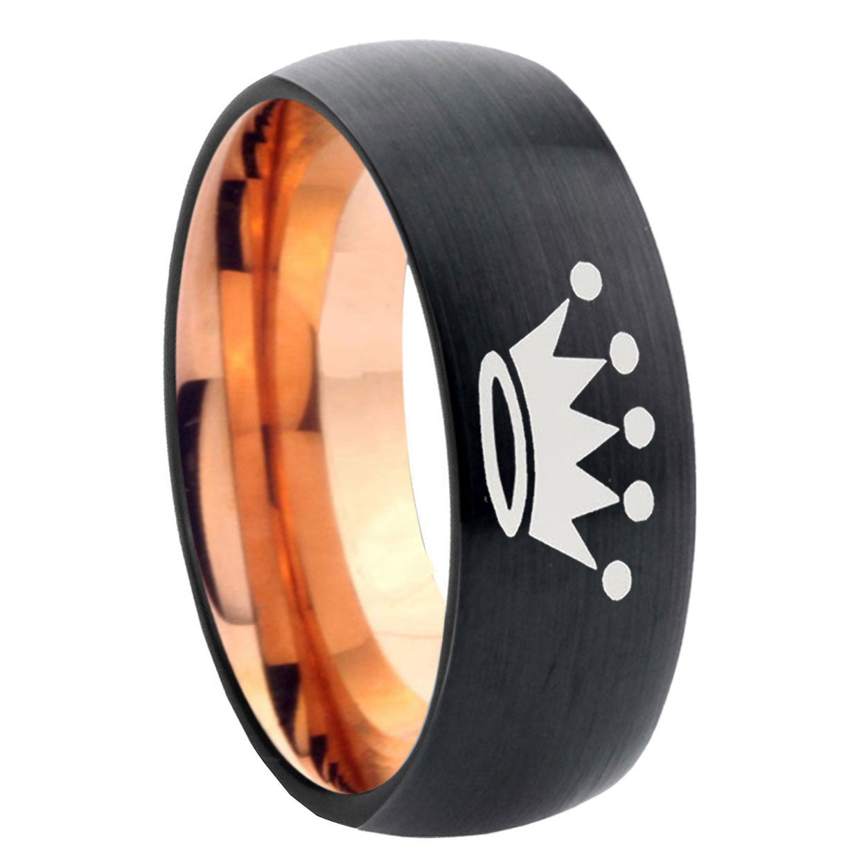 8mm Crown Two-Tone Classic Dome Black Rose Gold Tungsten Wedding Band