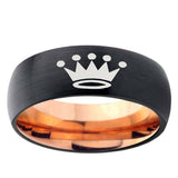 5mm Crown Dome Black And Rose Gold Tungsten Carbide Mens Ring Engraved