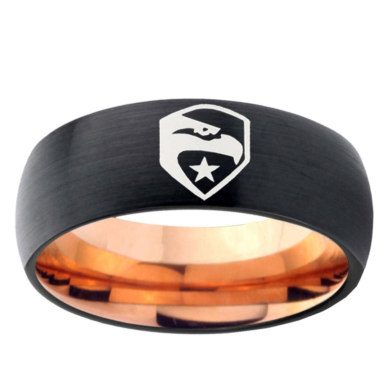 5mm GIa Joe Eagle Two-Tone Classic Dome Black Rose Gold Tungsten Wedding Band