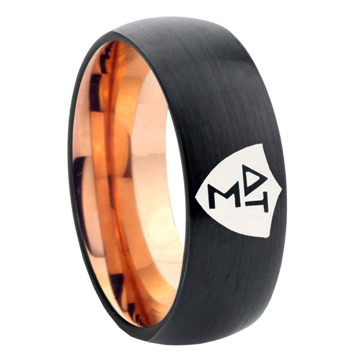8mm Greek CTR Two-Tone Classic Dome Black Rose Gold Tungsten Wedding Band