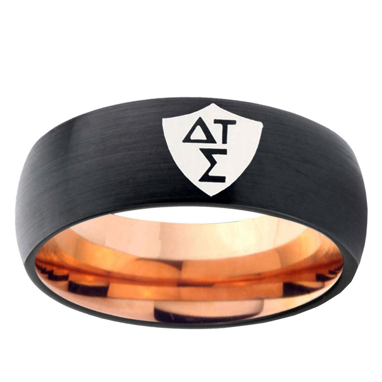 5mm Greek CTR Two-Tone Classic Dome Black Rose Gold Tungsten Wedding Band