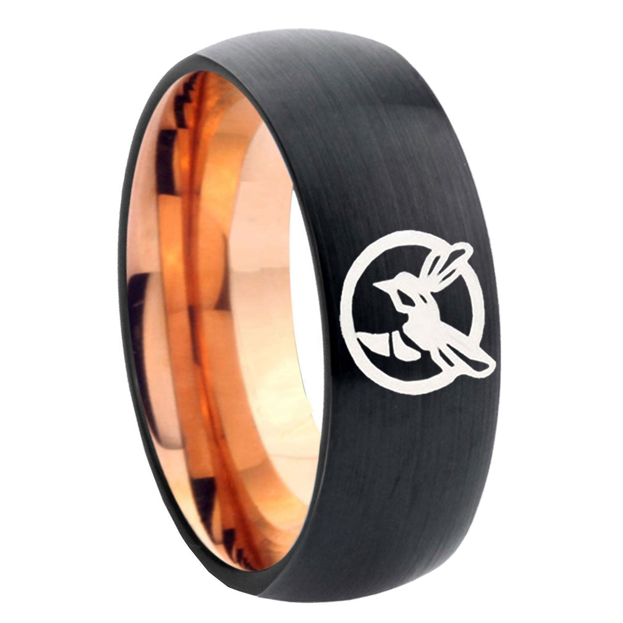 8mm Honey Bee Two-Tone Classic Dome Black Rose Gold Tungsten Wedding Band