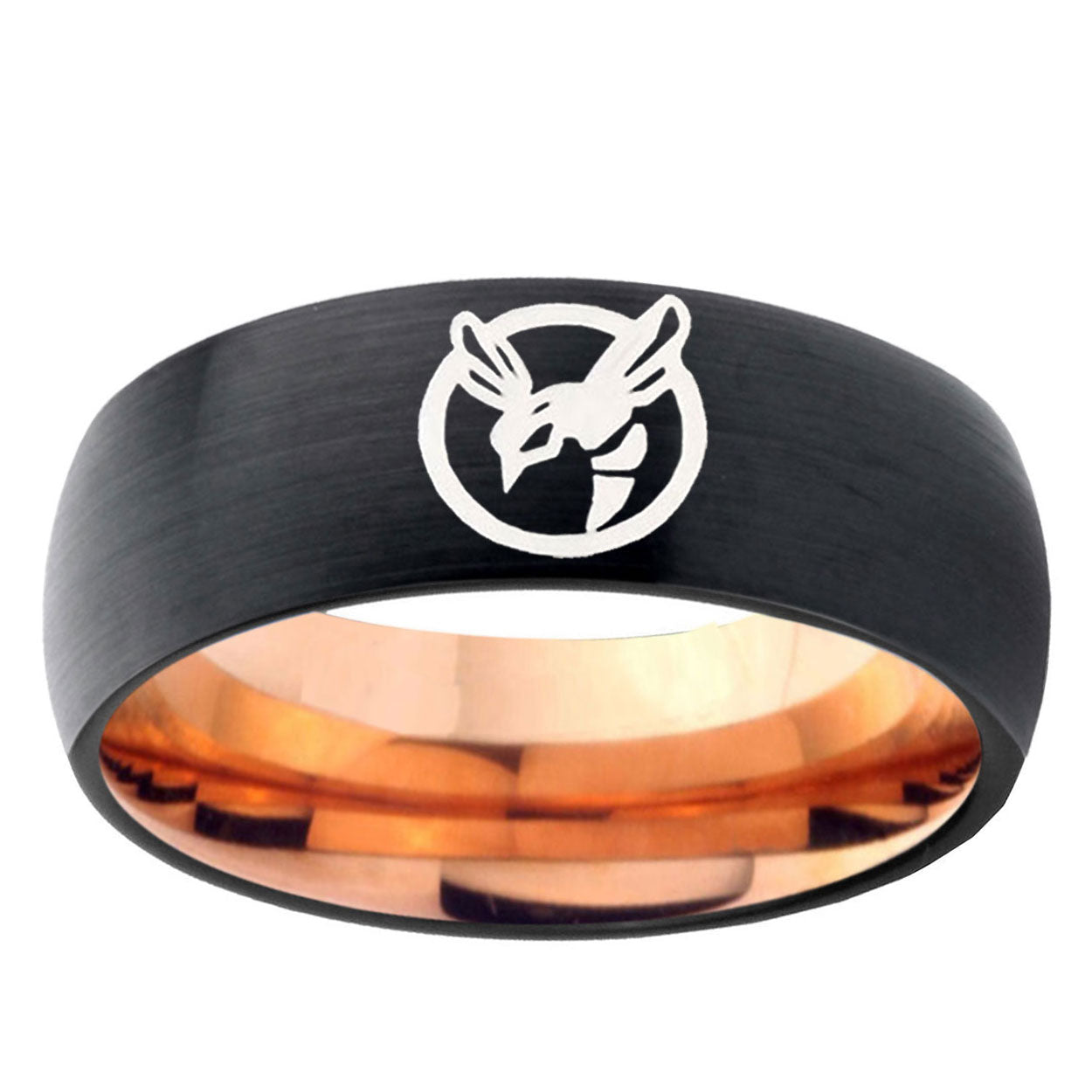 5mm Honey Bee Two-Tone Classic Dome Black Rose Gold Tungsten Wedding Band