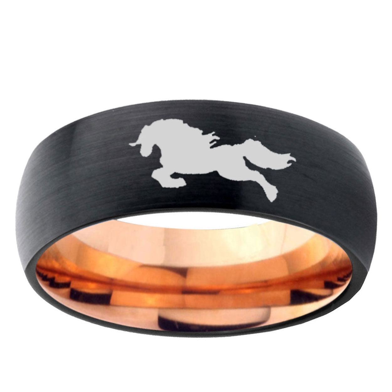 5mm Horse Two-Tone Classic Dome Black Rose Gold Tungsten Wedding Band