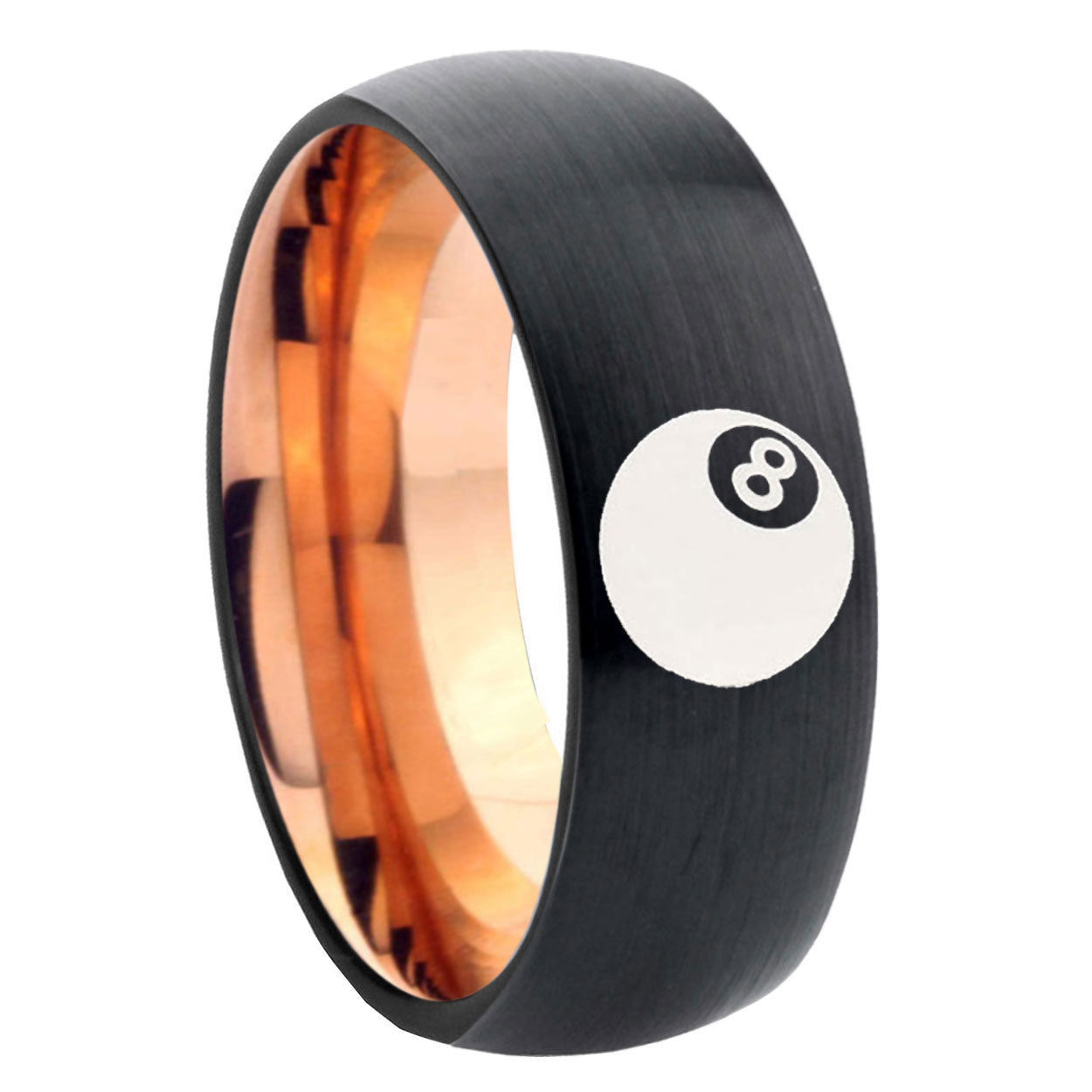 8mm 8 Ball Two-Tone Classic Dome Black Rose Gold Tungsten Wedding Band